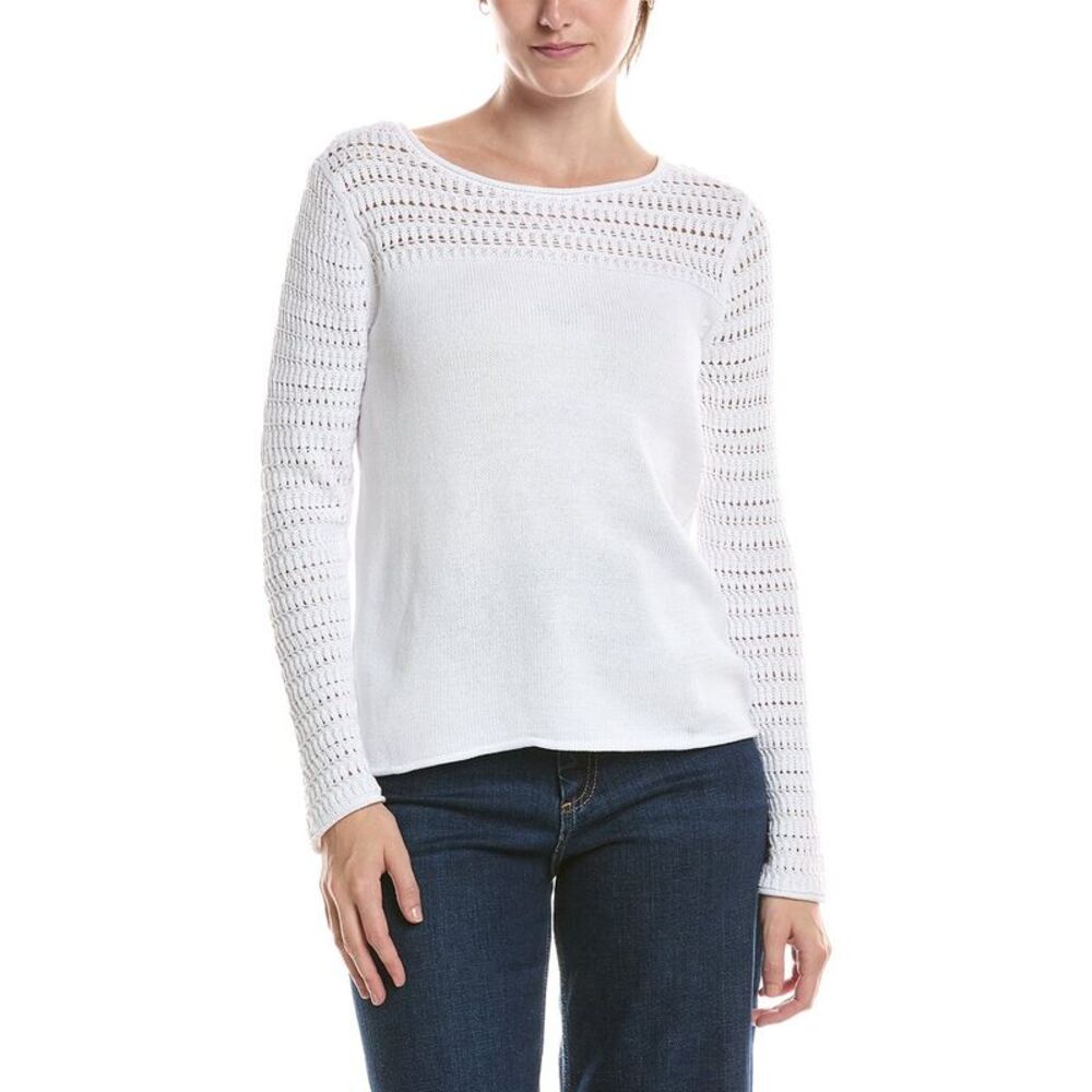 Nic & Zoe Womens Petite Placed Pointelle Sweater, White